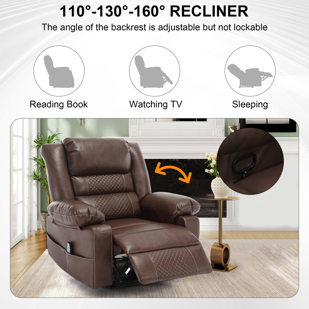 Breathable Leather Reclining Massage Chair Brown