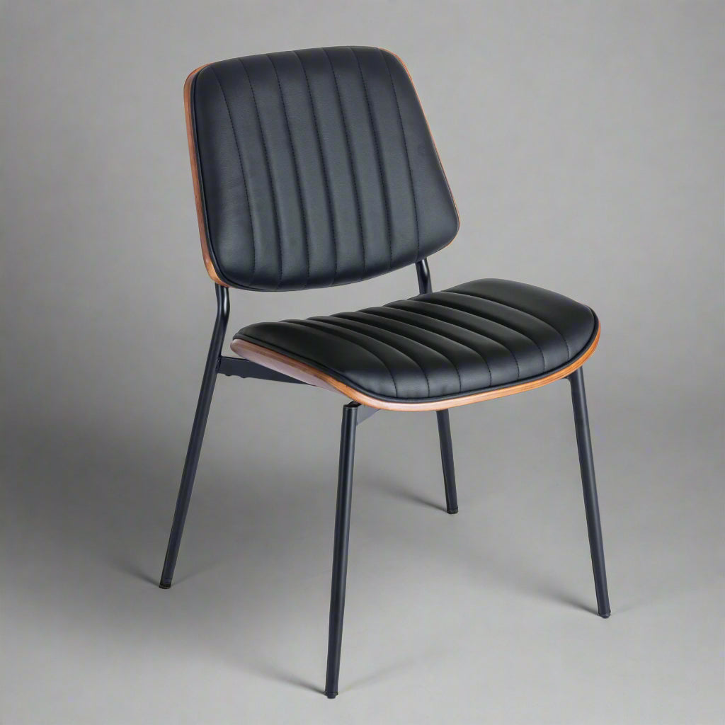 Retro Linen Dining Chairs Set of 2 Black Legs