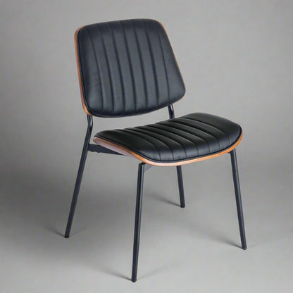 Retro Linen Dining Chairs Set of 2 Black Legs