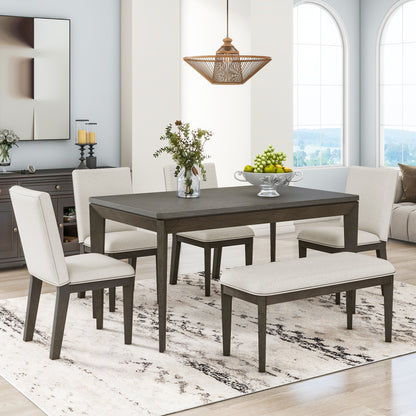 6-Piece Farmhouse Dining Set Beige Gray
