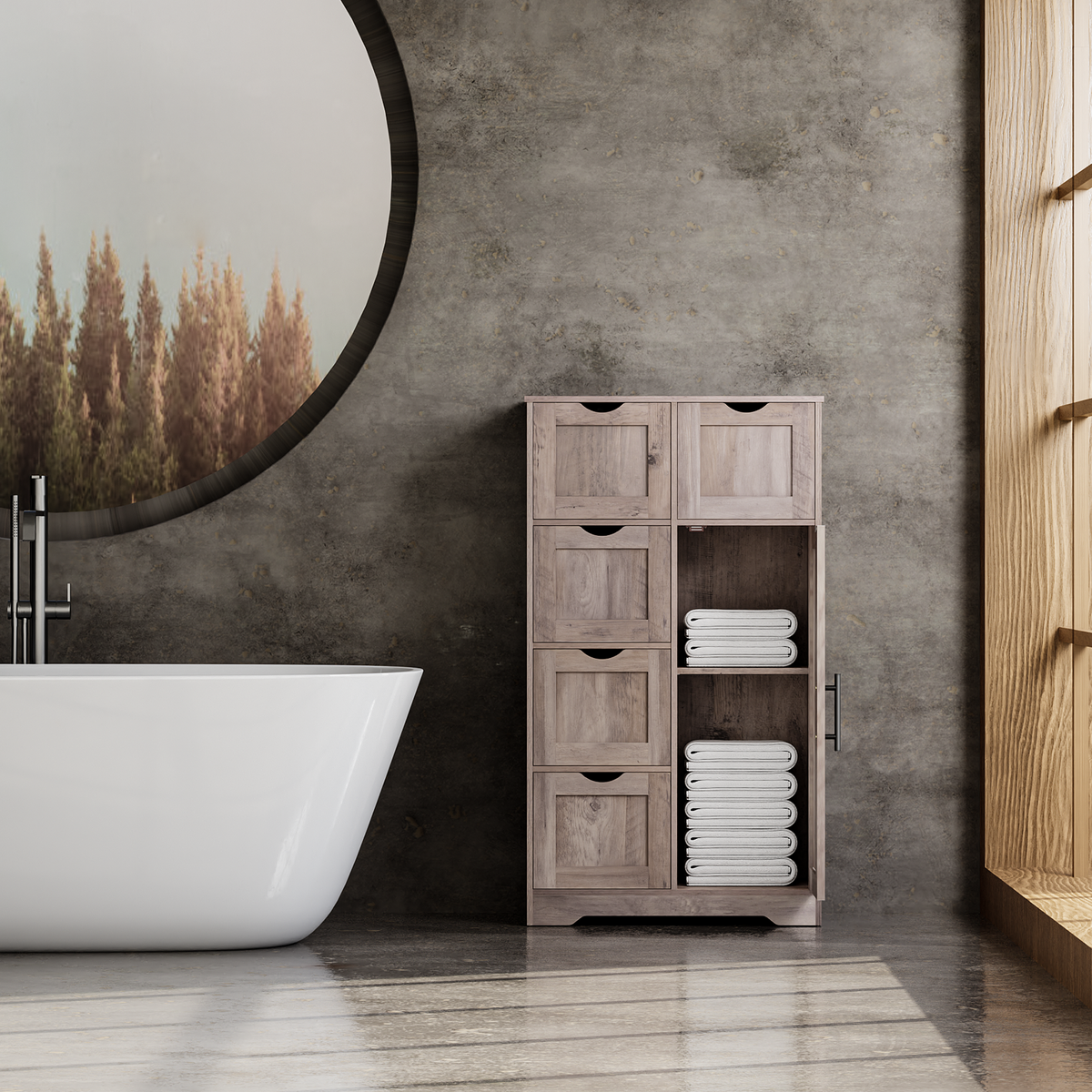 Tall Bathroom Cabinet – Grey Wood
