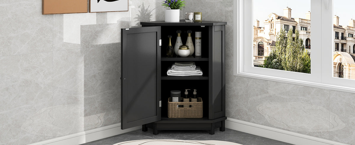 Black Corner Bathroom Storage Cabinet Adjustable Shelves