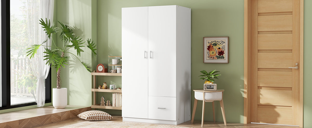 Double Wardrobe with Hanging Rod and Shelves White