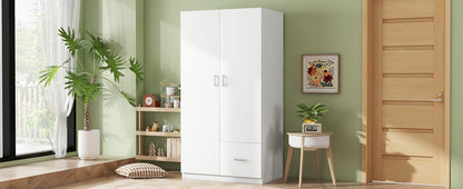 Double Wardrobe with Hanging Rod and Shelves White