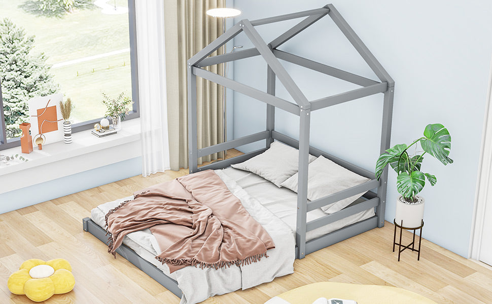 Full House Bed with Guardrail Gray