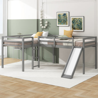 L-Shaped Twin Loft Bed with Slide Gray