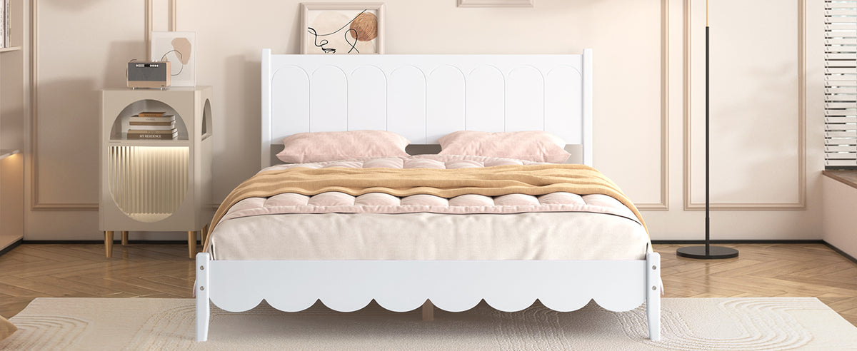 Queen Platform Bed with Rectangular Headboard White