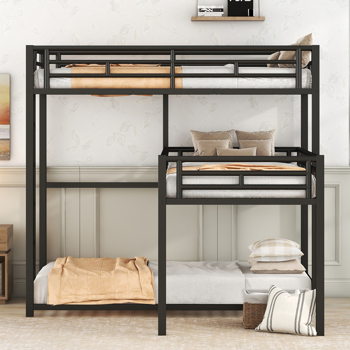 Metal Triple Bunk Bed Black