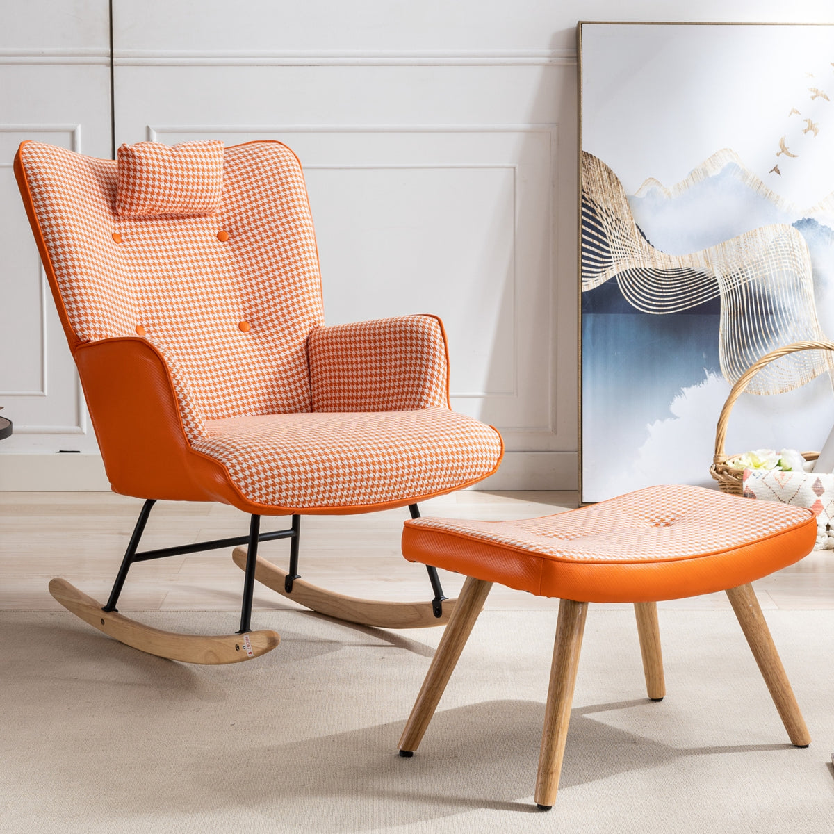 Houndstooth Rocking Chair – Orange Fabric