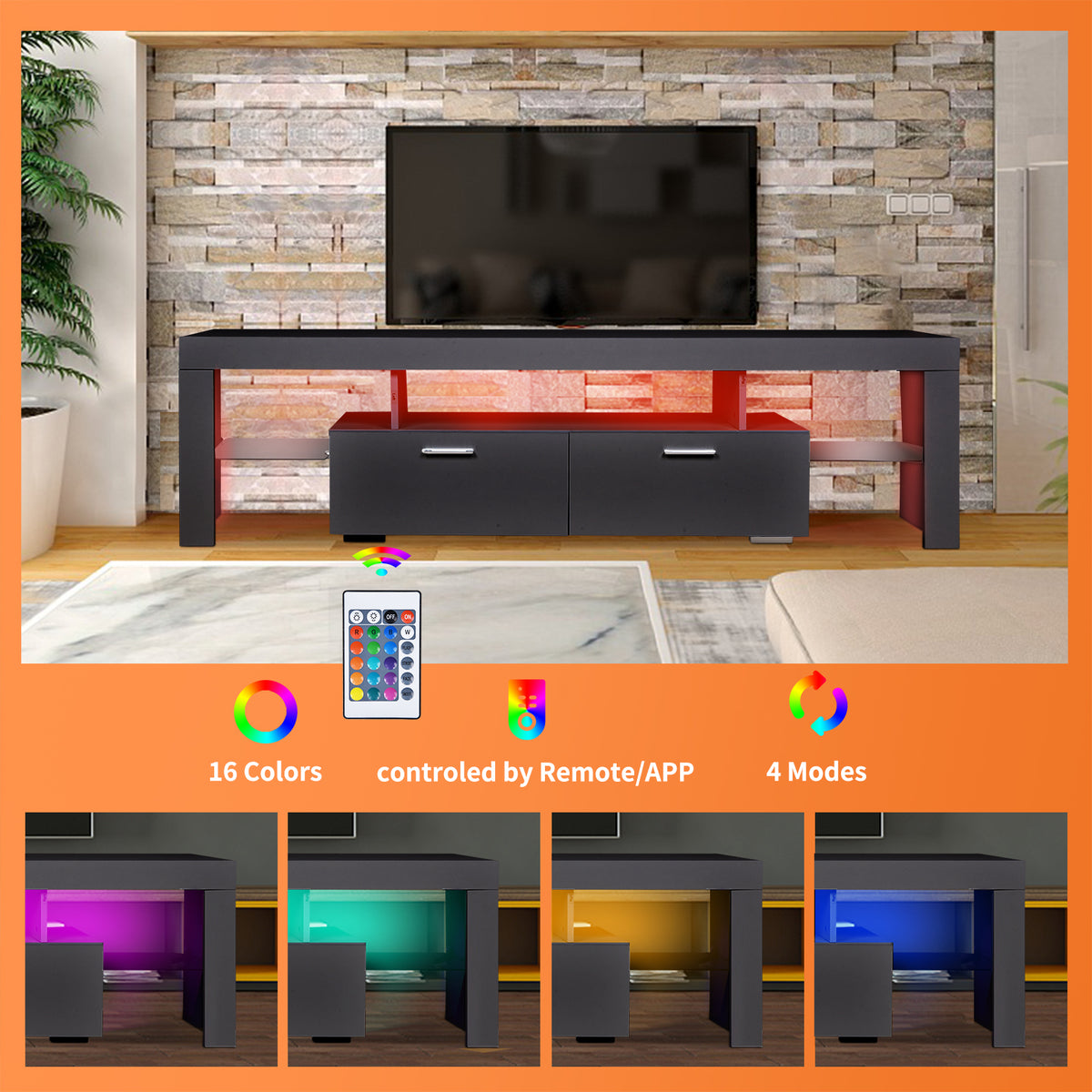 LED TV Stand with Storage White