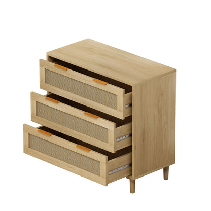 Rattan Drawer Storage Cabinet – Oak & MDF Sideboard