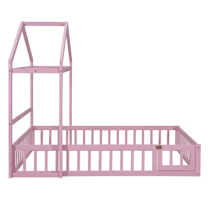 Full Wood Children’s Bed with Clothes Rack Pink