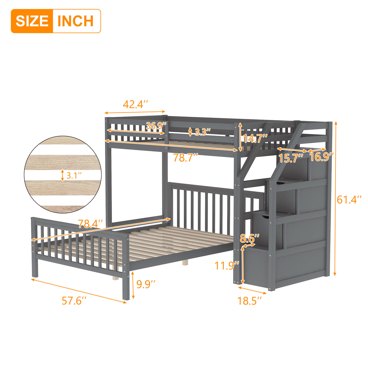 Full Loft Bunk Bed Gray