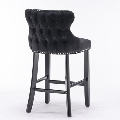Velvet Bar Stools Set of 2 Black