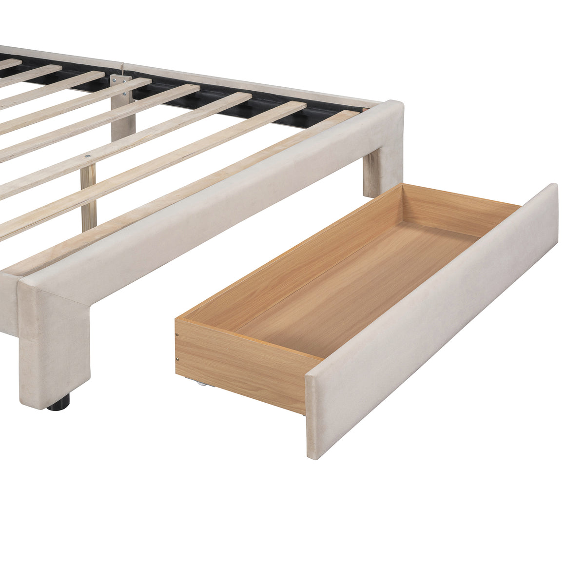 Queen Velvet Storage Bed Beige