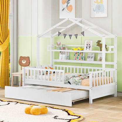 Twin House Bed with Trundle White