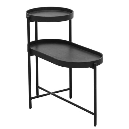 Black End Table with Storage and Metal Frame