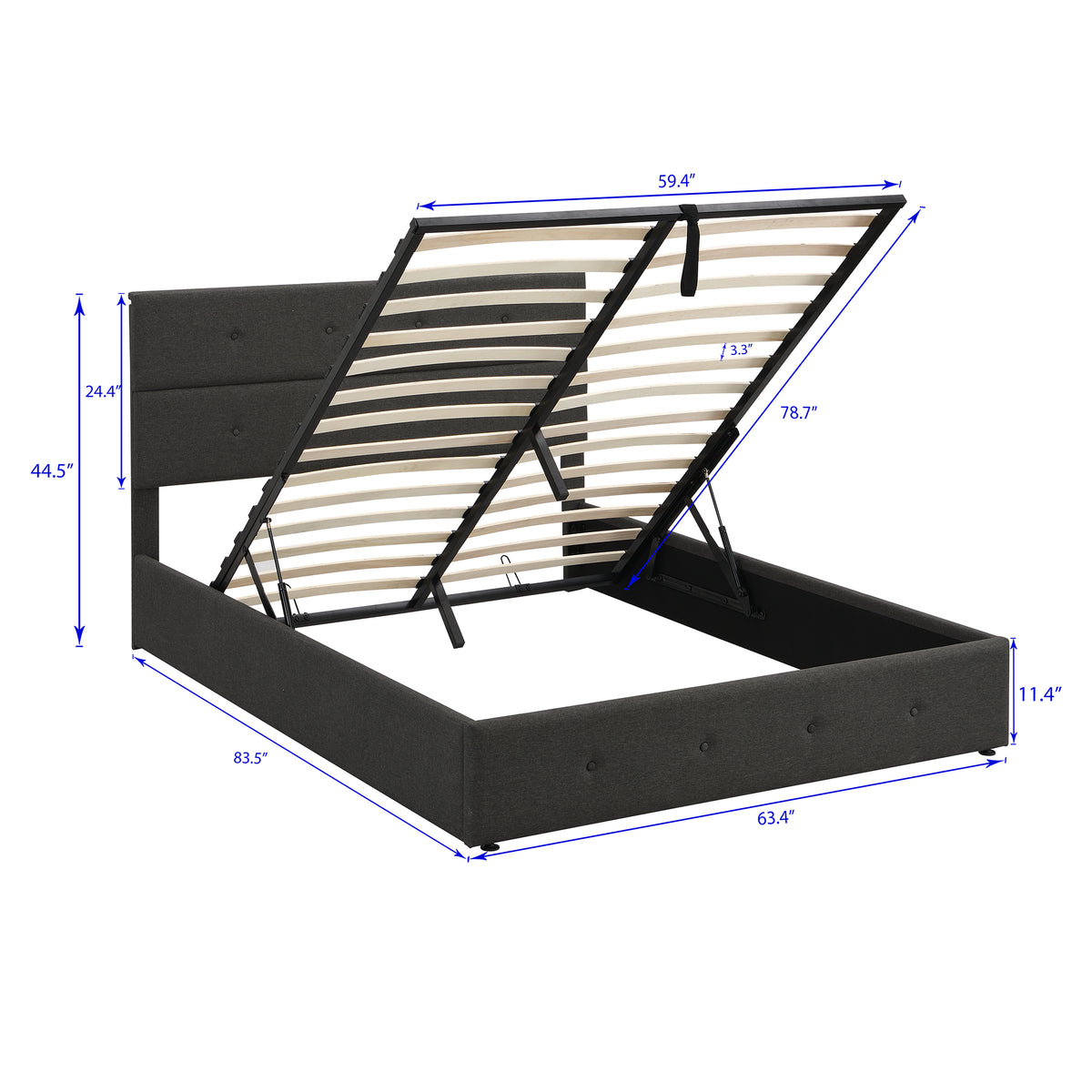 Upholstered Platform Bed with Storage Gray