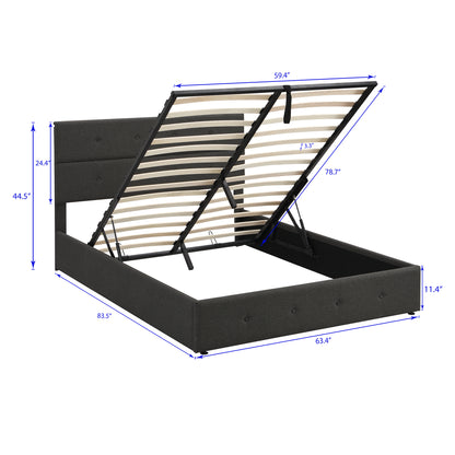 Upholstered Platform Bed with Storage Gray