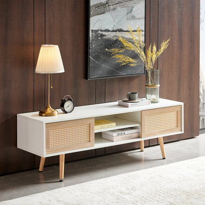 Rattan TV Cabinet with Adjustable Shelves White