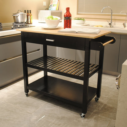 Mobile Kitchen Island with Rubber Wood Top