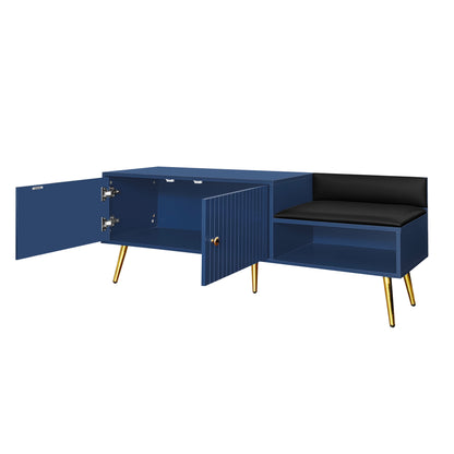 Modern Hidden Storage Bench Navy Upholstered Seat