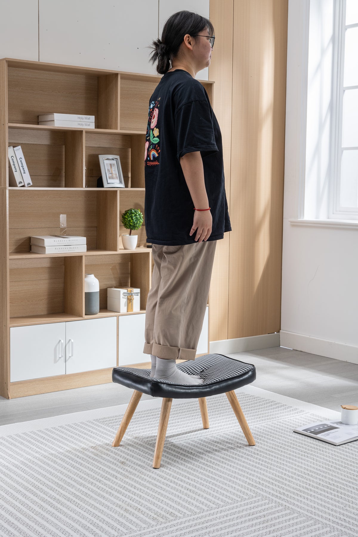 Wooden Step Ottoman with Cushion Black
