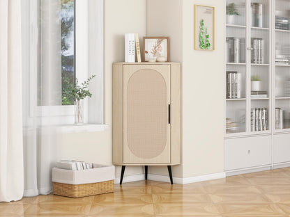 Rattan Corner Cabinet with Door and Shelf