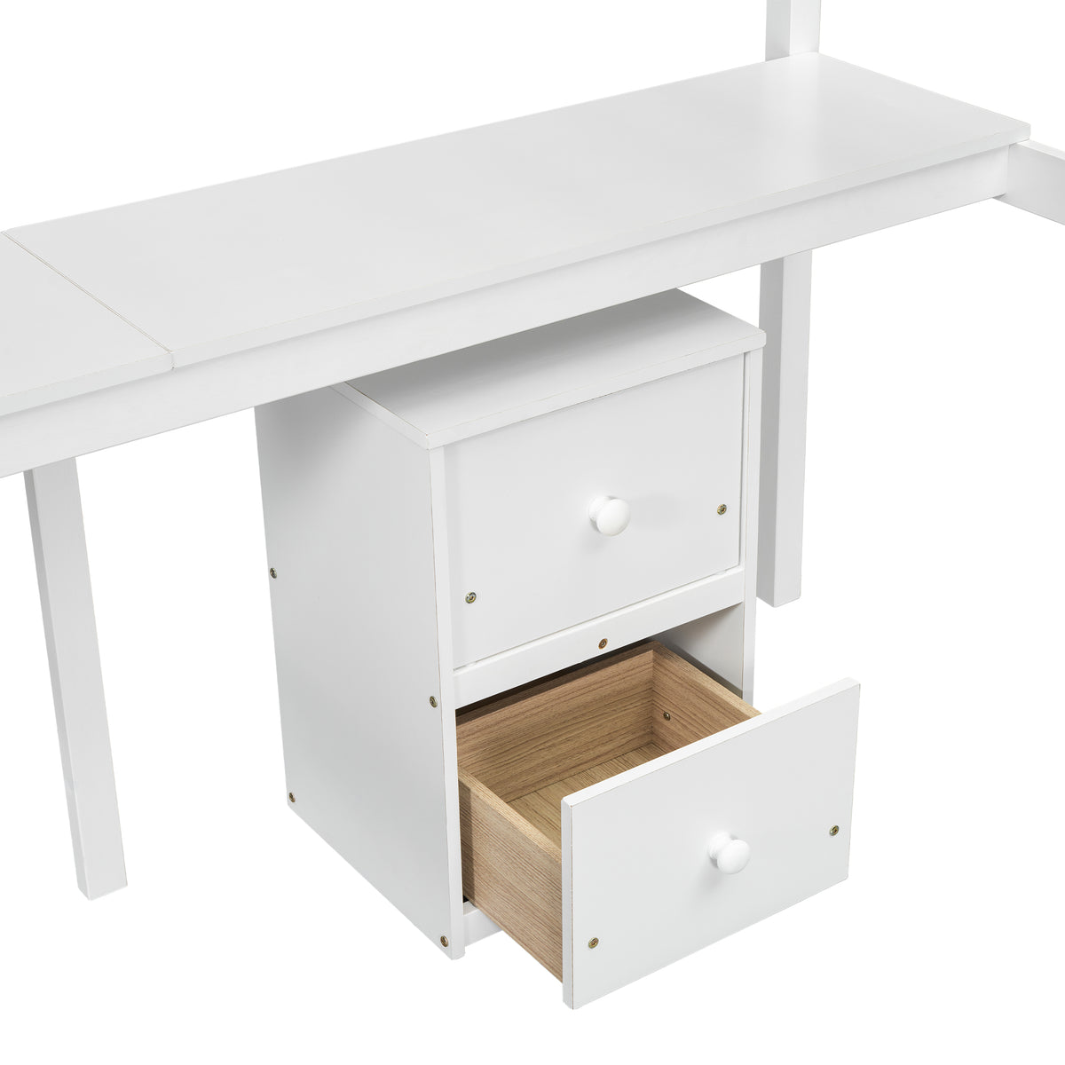 White Twin Loft Bed with Storage & Ladder