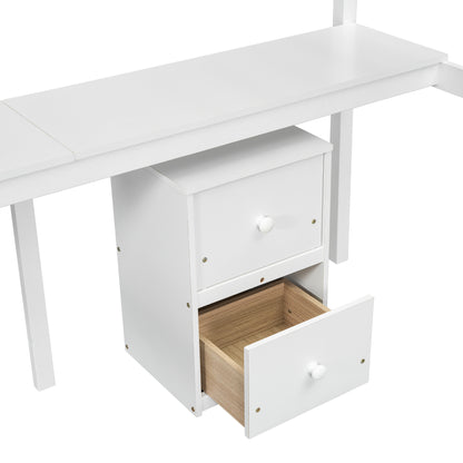 White Twin Loft Bed with Storage & Ladder