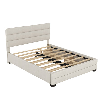 Queen Upholstered Bed with Twin Size Trundle Beige