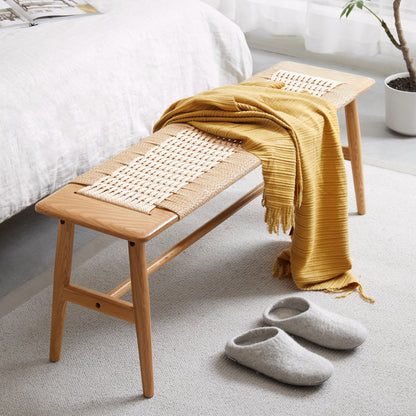 Natural Oak Dining Bench with Woven Seat
