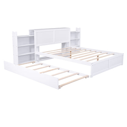 Queen Storage Platform Bed with Trundle White