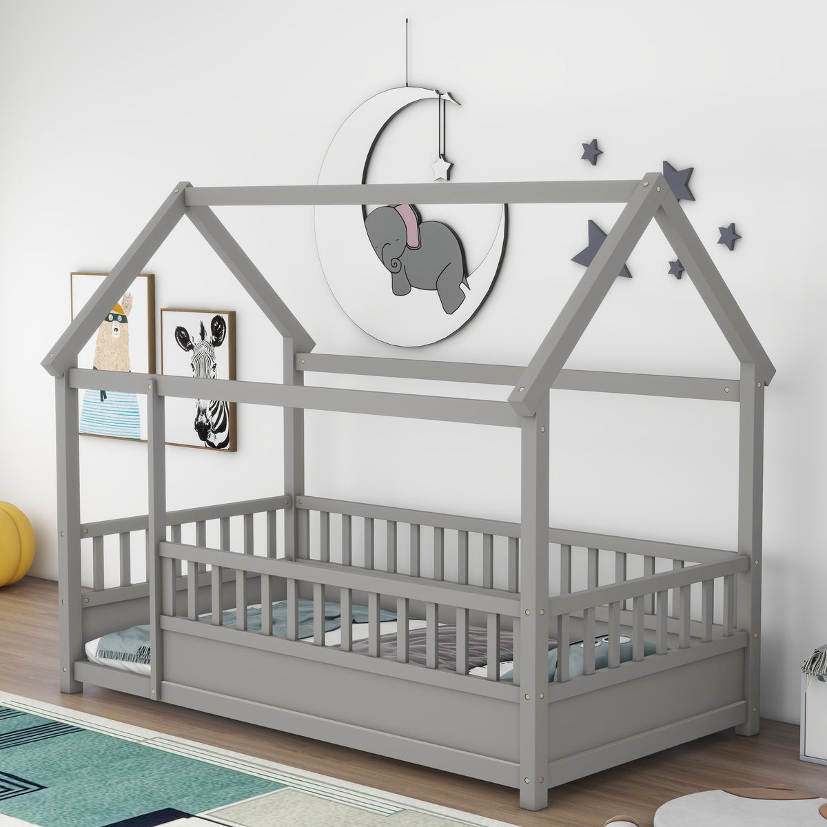 Twin Floor Bed Grey