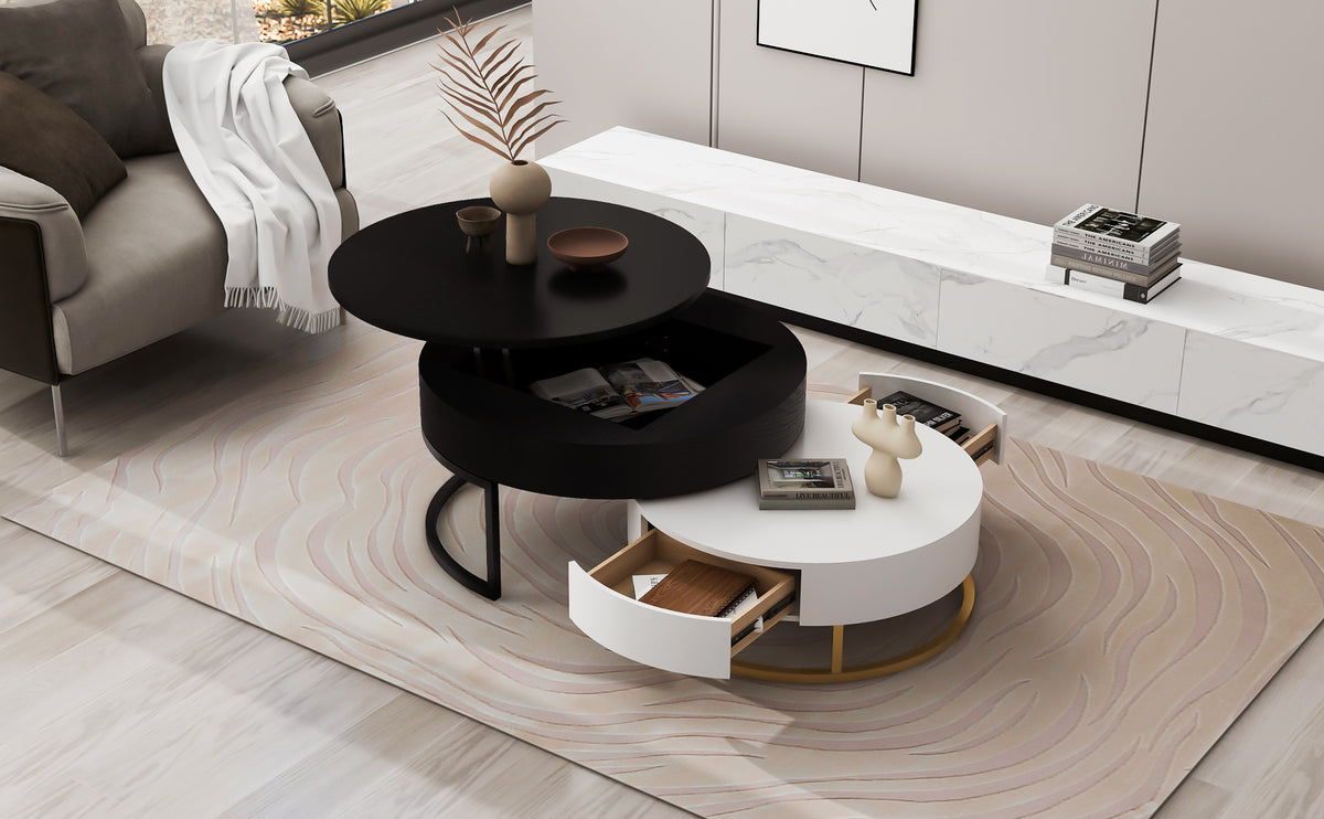 Lift-Top Coffee Tables with Drawers Black