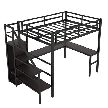 Loft Bed with USB and Adjustable Shelf Black