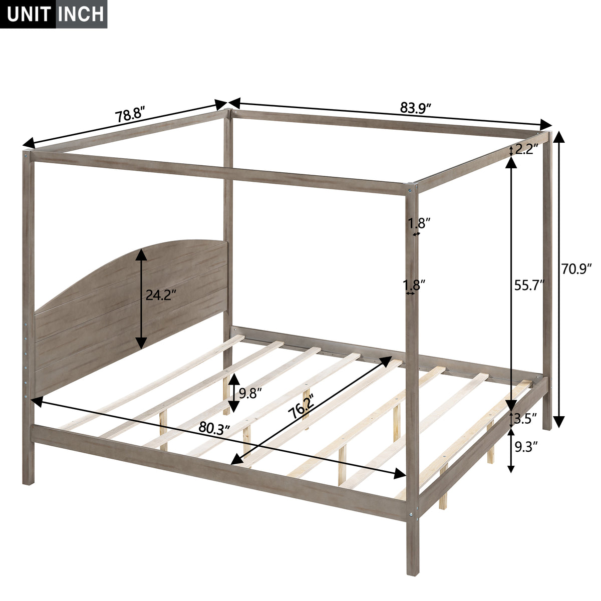 Canopy Platform Bed with Headboard Brown Wash