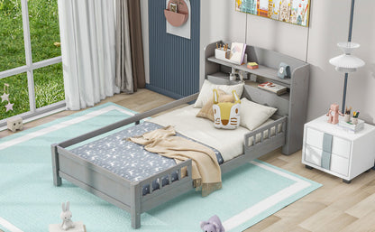 Wood Platform Bed Antique Gray