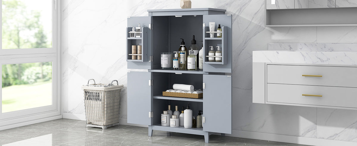 Gray Bathroom Floor Cabinet with Adjustable Shelves