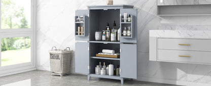 Gray Bathroom Floor Cabinet with Adjustable Shelves