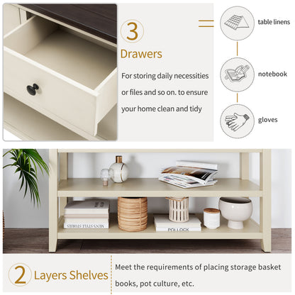 Beige Wood Console Table – Espresso Accents