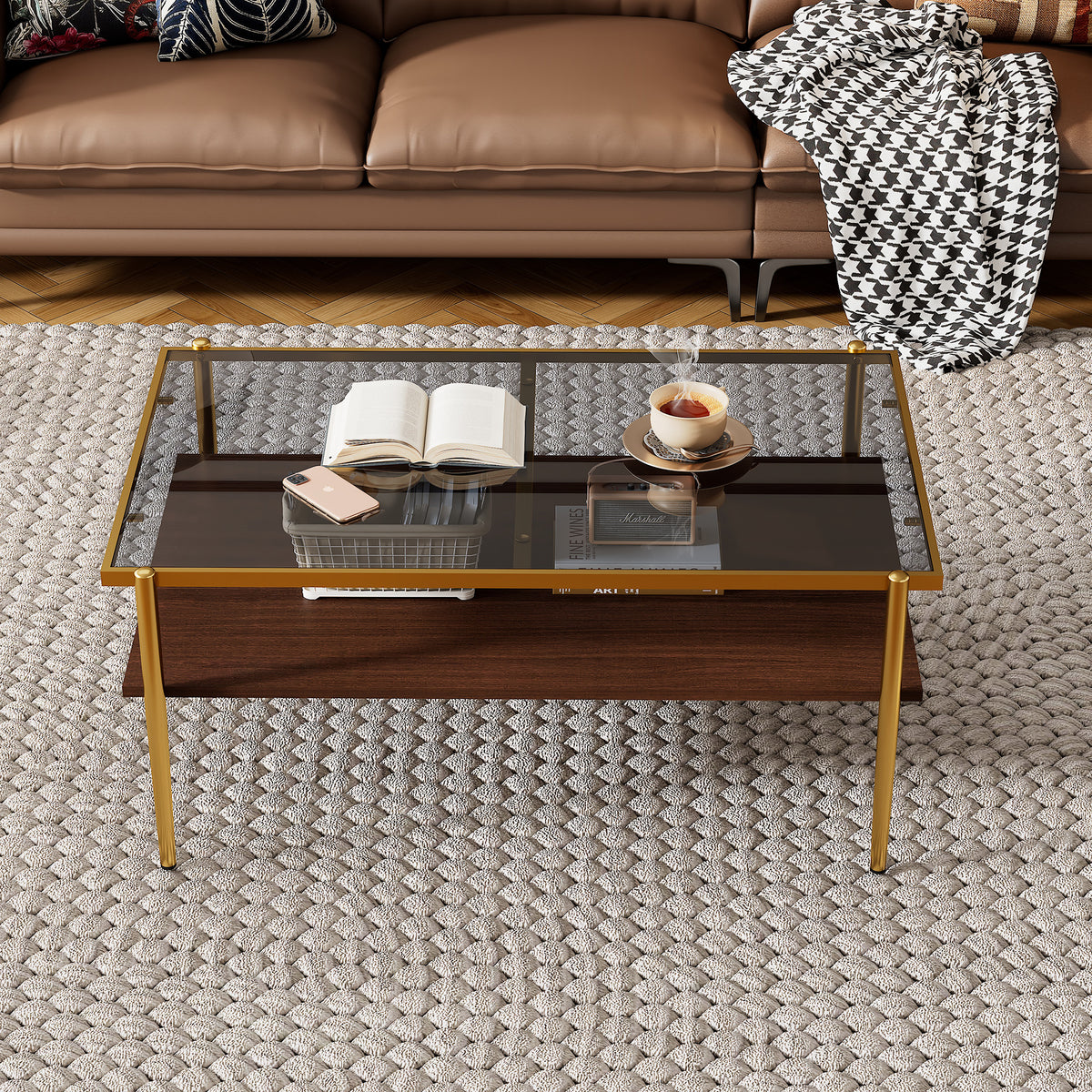 Rectangle Coffee Table Tempered Glass and Gold Legs