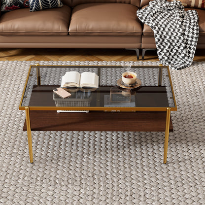 Rectangle Coffee Table Tempered Glass and Gold Legs