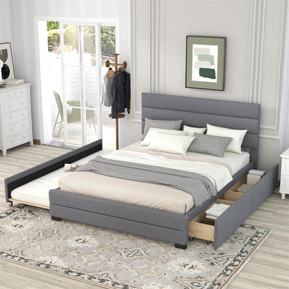 Queen Upholstered Bed with Trundle Gray