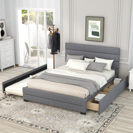 Queen Upholstered Bed with Trundle Gray