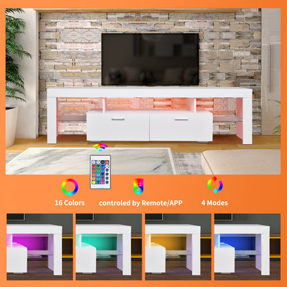 Modern LED TV Stand with Drawers – Gloss White