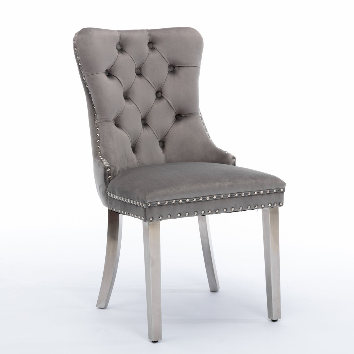 Tufted Velvet Dining Chair Set (2 pcs) – Gray Chrome Base