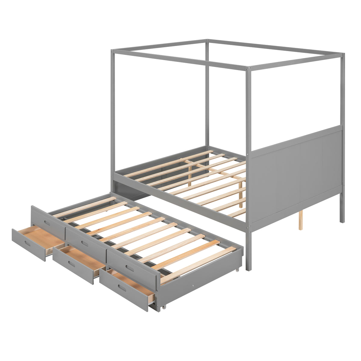 Queen Canopy Platform Bed with Drawers Gray