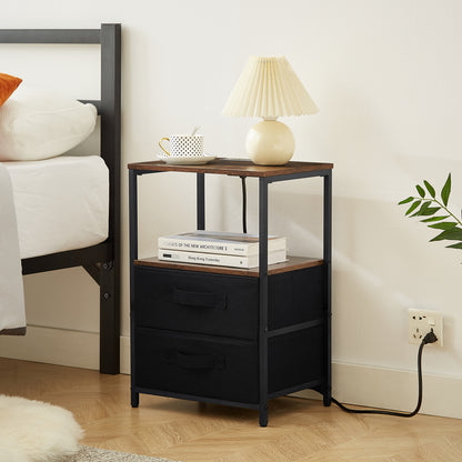 Bedside Table with USB Charging and Storage Drawers