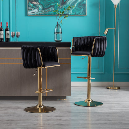 Velvet Bar Stool Set (2 pcs) – Black Finish